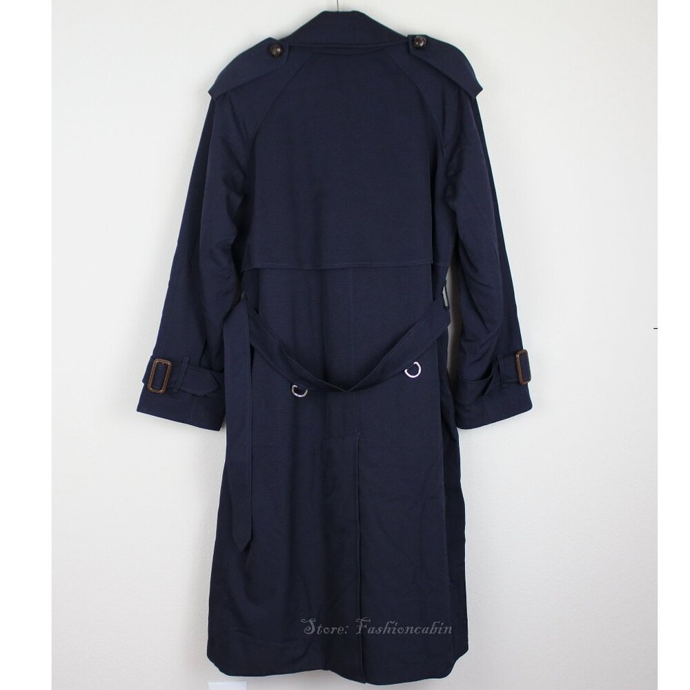 NWT Burberry Gemini Wool Trench Coat, US 12, Dark Blue Luxe Belted Iconic Style - Picture 7 of 16